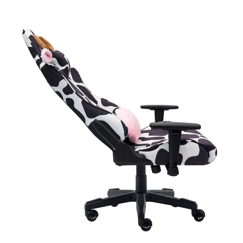 Fauteuil de jeu réglable noir et rose à motif vache, un siège