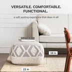 Pouf ottoman carré gris et ivoire, grand modèle