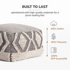 Pouf ottoman carré gris et ivoire, grand modèle
