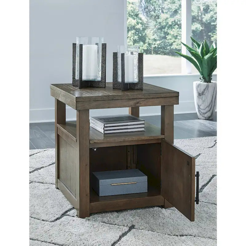 Table d'appoint à 1 porte avec étagère ouverte, marron