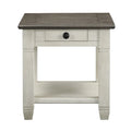 Table d'appoint à 1 tiroir avec étagère inférieure, blanc/gris antique