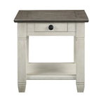 Table d'appoint à 1 tiroir avec étagère inférieure, blanc/gris antique