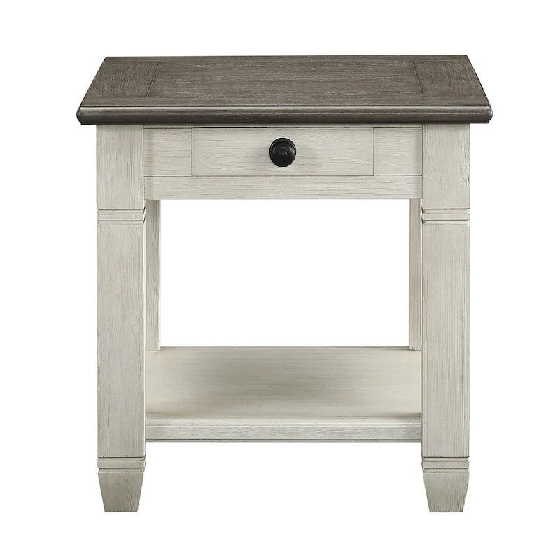 Table d'appoint à 1 tiroir avec étagère inférieure, blanc/gris antique