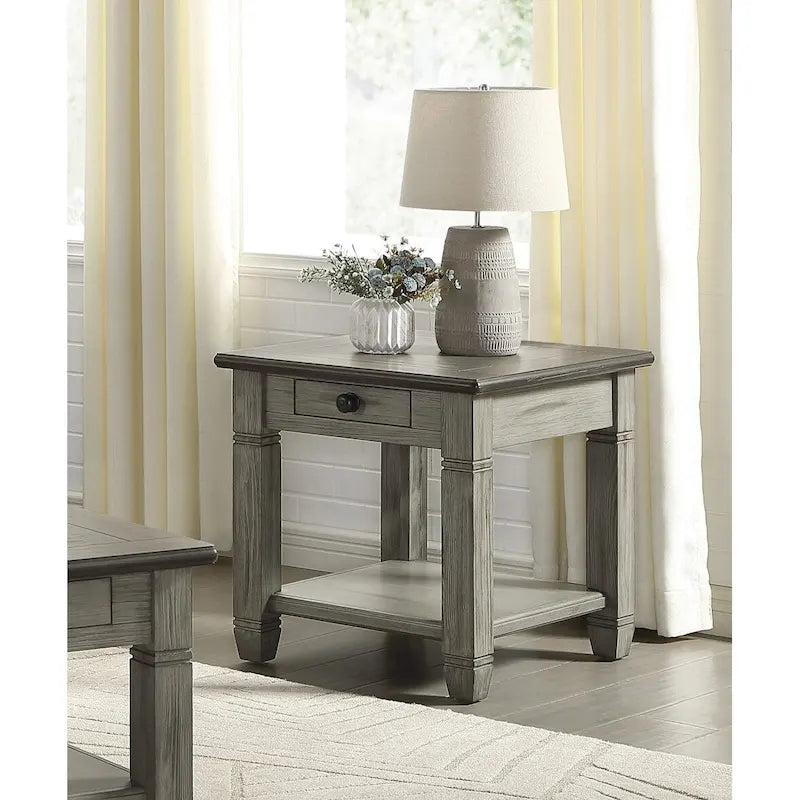 Table d'appoint à 1 tiroir avec étagère inférieure, blanc/gris antique