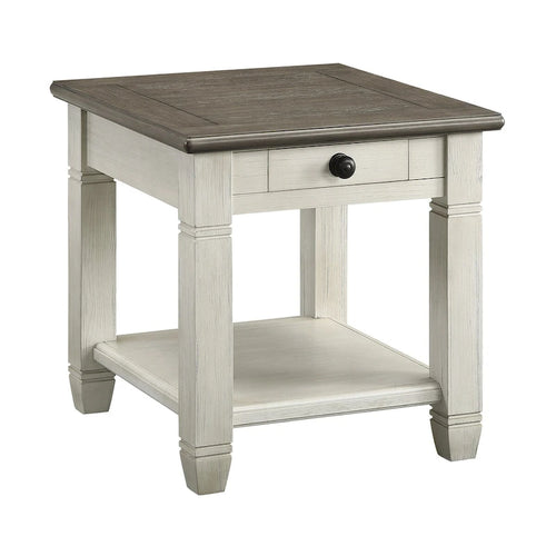 Table d'appoint à 1 tiroir avec étagère inférieure, blanc/gris antique