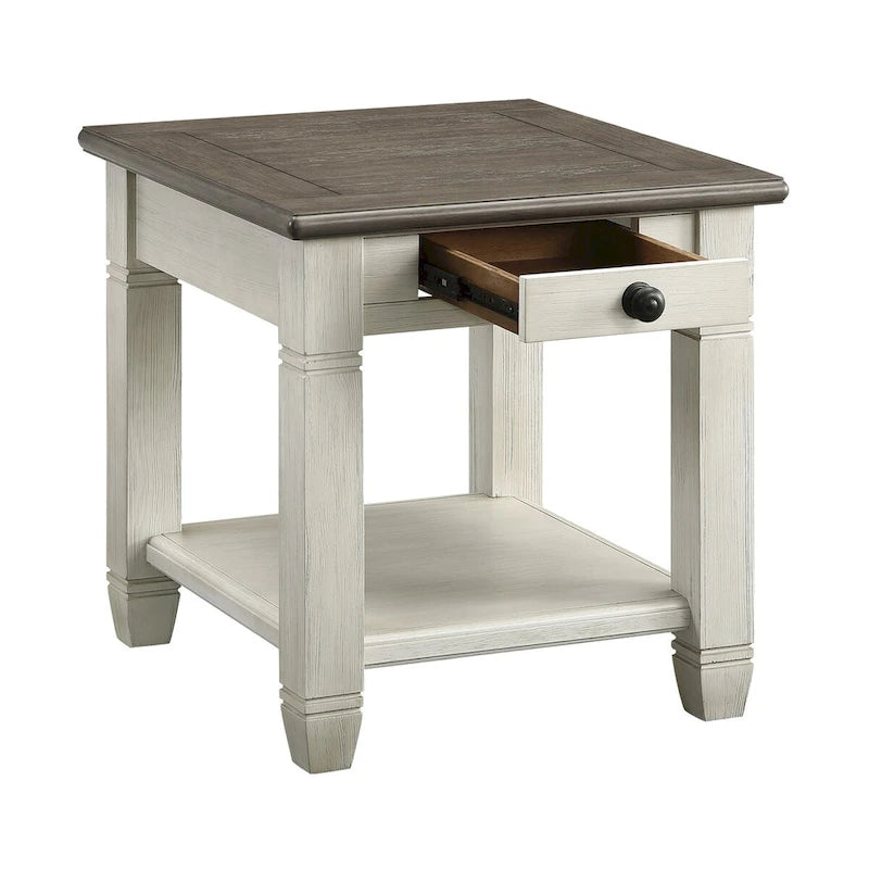 Table d'appoint à 1 tiroir avec étagère inférieure, blanc/gris antique