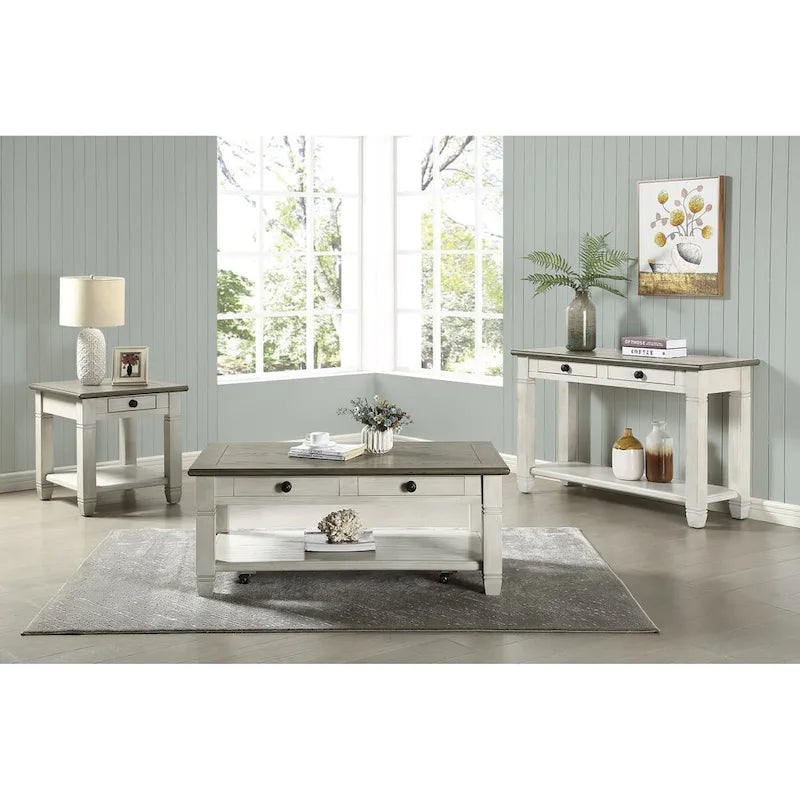 Table d'appoint à 1 tiroir avec étagère inférieure, blanc/gris antique
