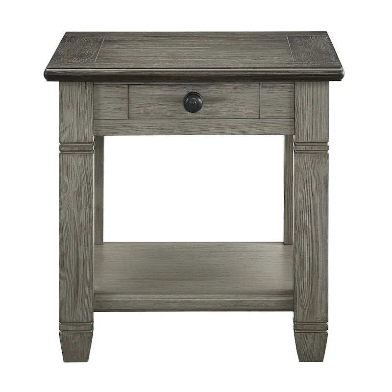 Table d'appoint à 1 tiroir avec étagère inférieure, blanc/gris antique