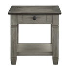 Table d'appoint à 1 tiroir avec étagère inférieure, blanc/gris antique
