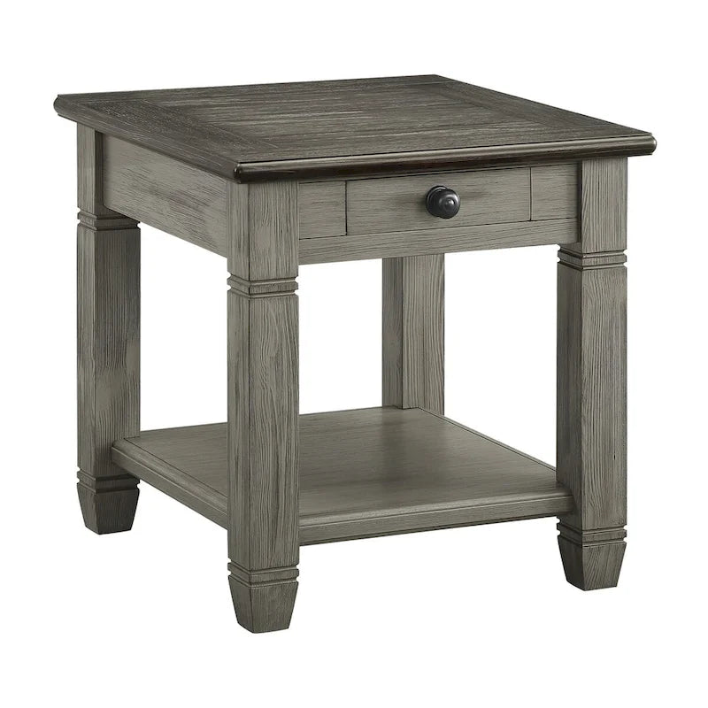 Table d'appoint à 1 tiroir avec étagère inférieure, blanc/gris antique