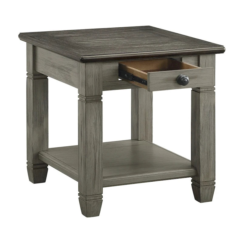 Table d'appoint à 1 tiroir avec étagère inférieure, blanc/gris antique