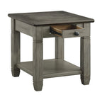 Table d'appoint à 1 tiroir avec étagère inférieure, blanc/gris antique