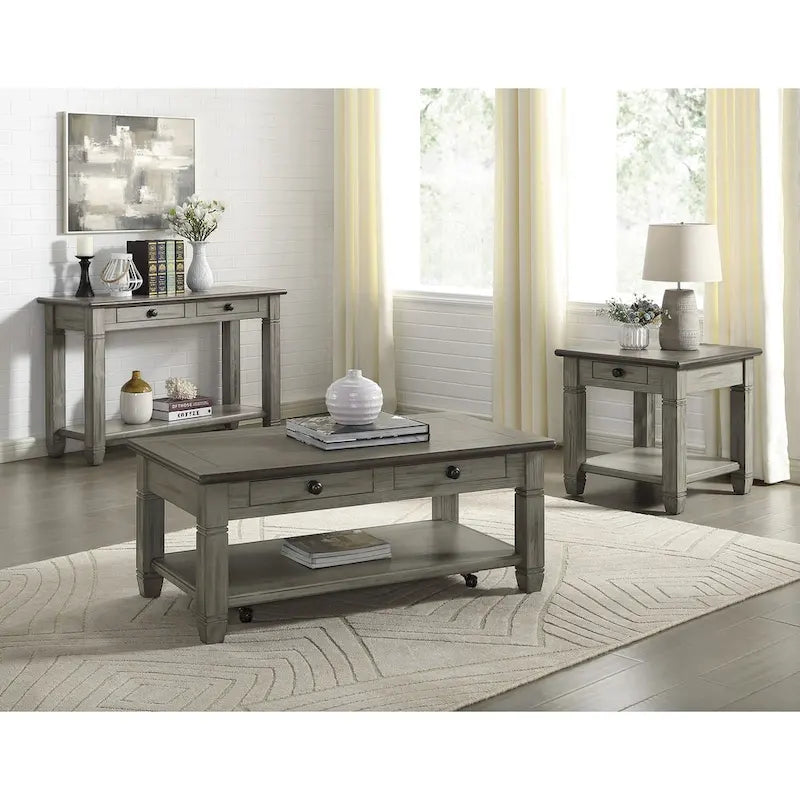 Table d'appoint à 1 tiroir avec étagère inférieure, blanc/gris antique