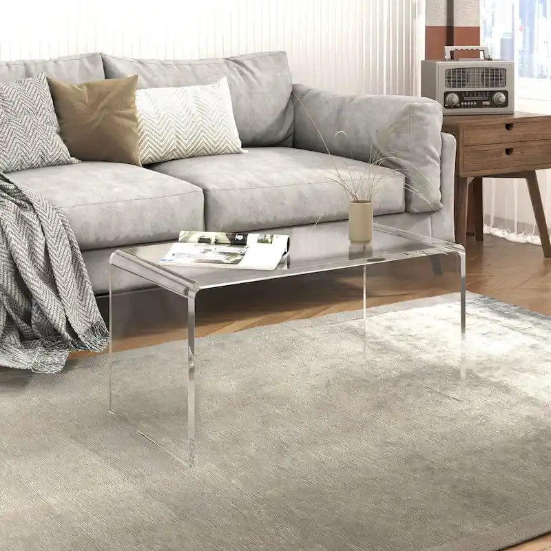Table basse rectangulaire en acrylique transparent effet cascade