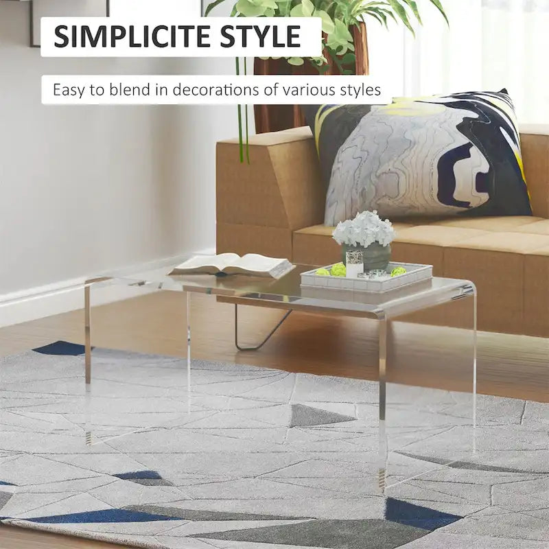 Table basse rectangulaire en acrylique transparent effet cascade