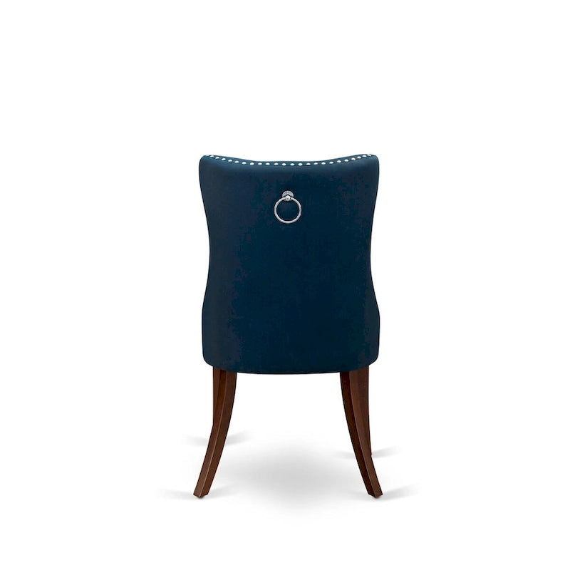 Ensemble table à manger carrée, simili cuir bleu marine, acajou, 3 ou 5 places