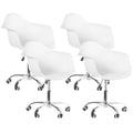Fauteuil de bureau pivotant coquille blanc du milieu du siècle avec roulettes