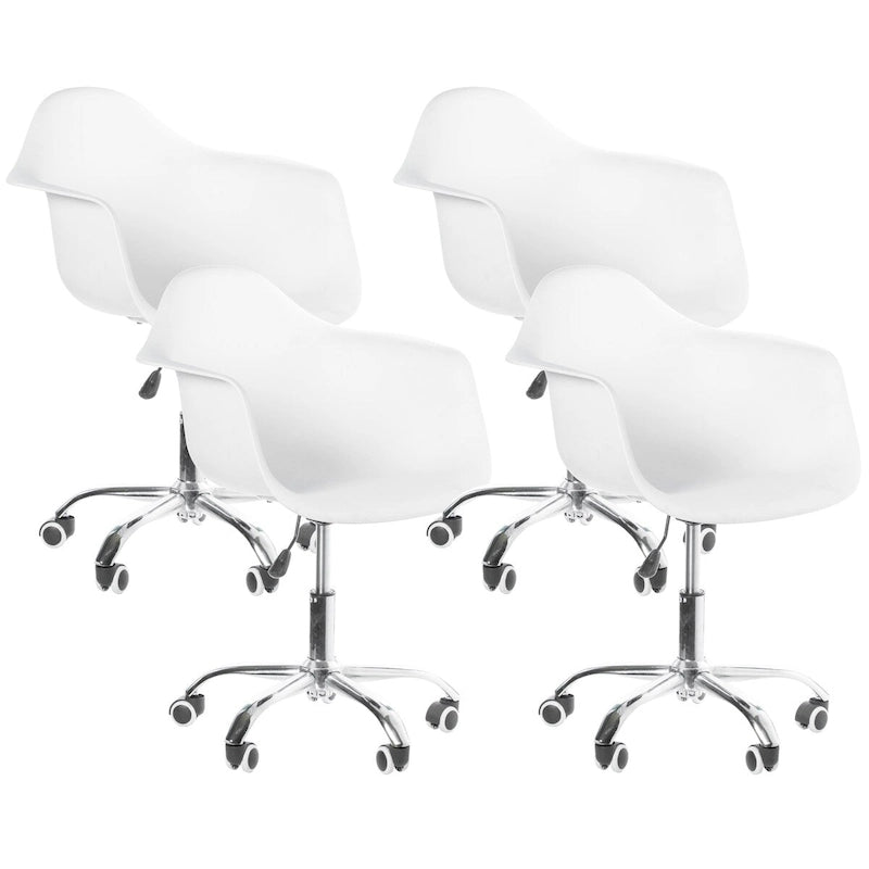 Fauteuil de bureau pivotant coquille blanc du milieu du siècle avec roulettes