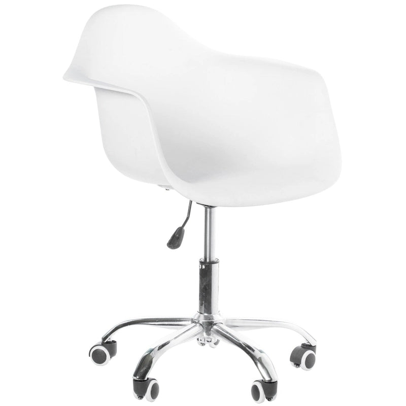 Fauteuil de bureau pivotant coquille blanc du milieu du siècle avec roulettes