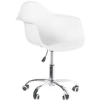 Fauteuil de bureau pivotant coquille blanc du milieu du siècle avec roulettes