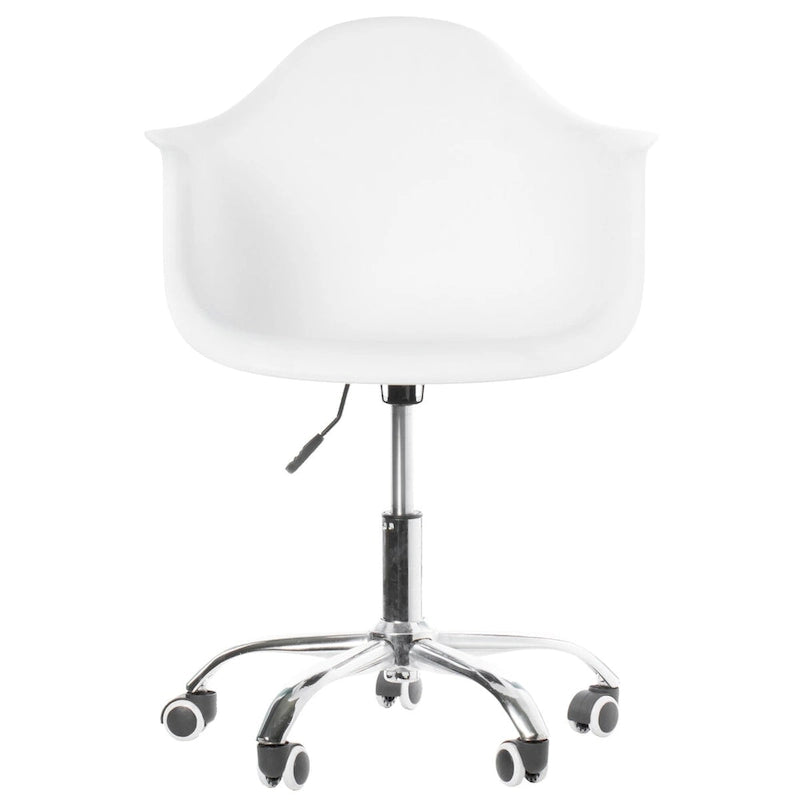 Fauteuil de bureau pivotant coquille blanc du milieu du siècle avec roulettes