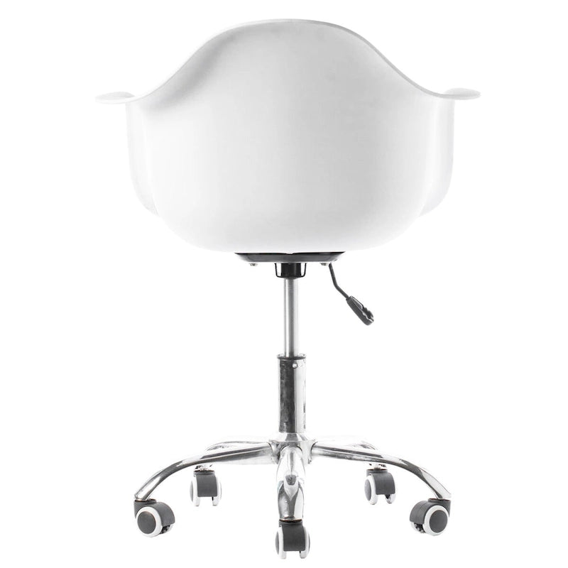 Fauteuil de bureau pivotant coquille blanc du milieu du siècle avec roulettes