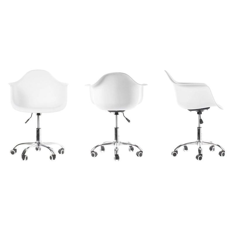 Fauteuil de bureau pivotant coquille blanc du milieu du siècle avec roulettes