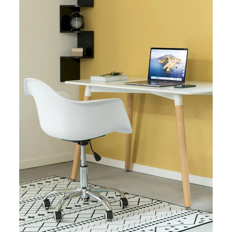 Fauteuil de bureau pivotant coquille blanc du milieu du siècle avec roulettes