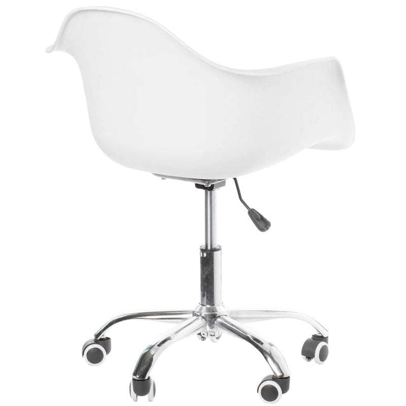 Fauteuil de bureau pivotant coquille blanc du milieu du siècle avec roulettes