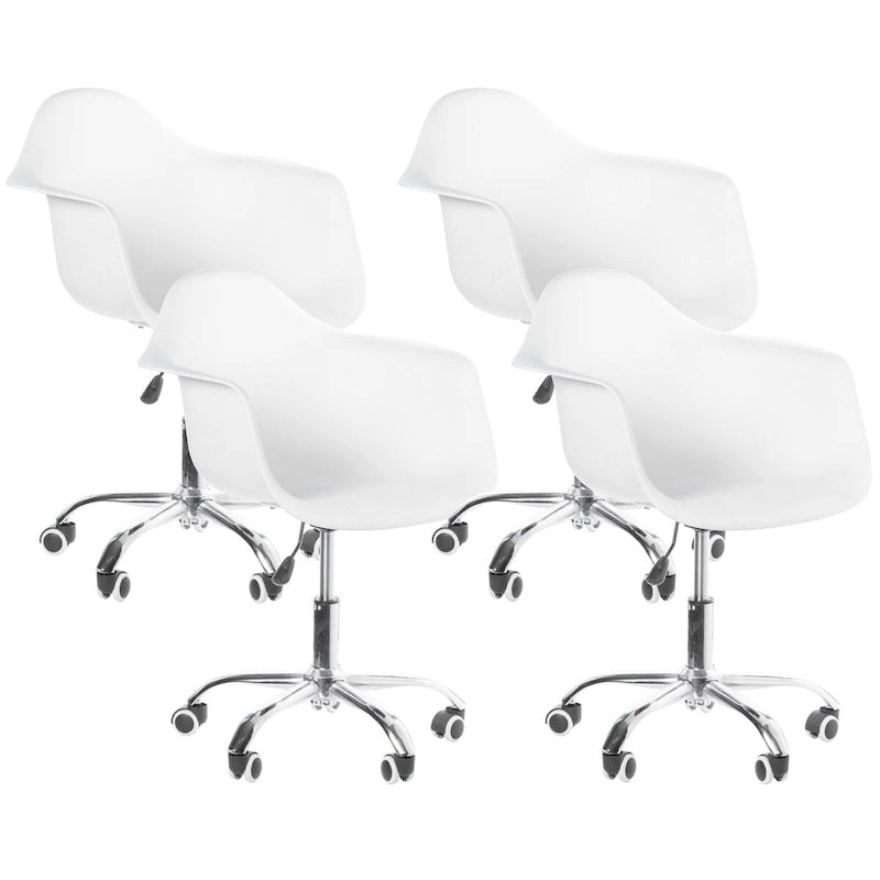 Fauteuil de bureau pivotant coquille blanc du milieu du siècle avec roulettes