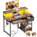 Bureau informatique marron rustique, style industriel, 1 personne, avec prises de courant