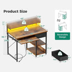 Bureau informatique marron rustique, style industriel, 1 personne, avec prises de courant