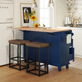 Ensemble îlot de cuisine pliant bleu/blanc avec 2 tabourets