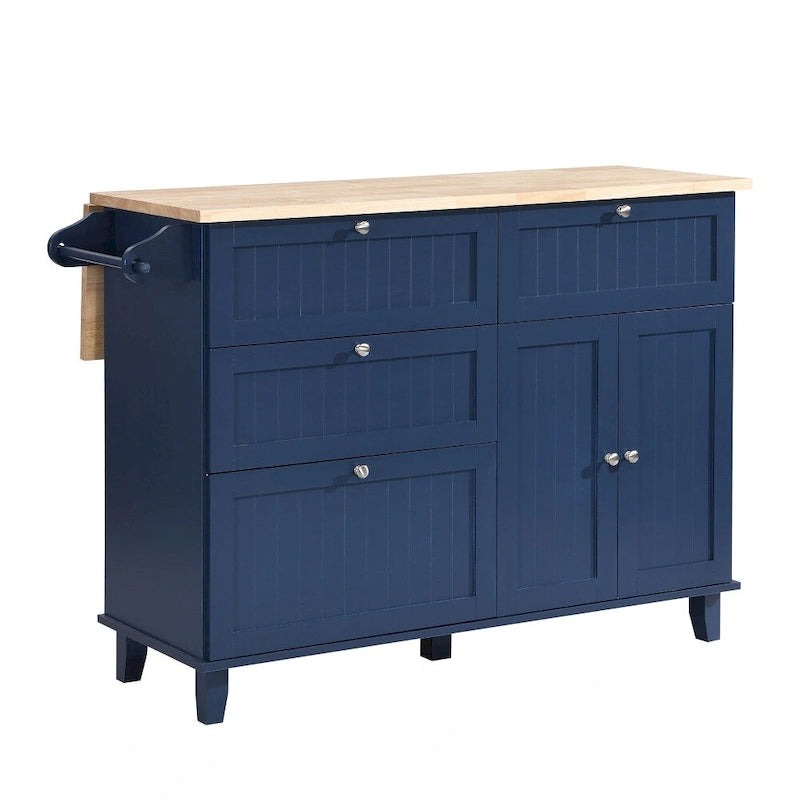 Ensemble îlot de cuisine pliant bleu/blanc avec 2 tabourets