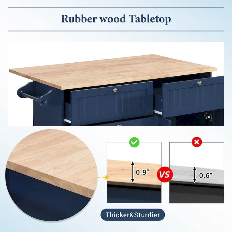 Ensemble îlot de cuisine pliant bleu/blanc avec 2 tabourets