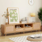 Meuble TV en bois et rotin pour 1, compatible jusqu'à 85"