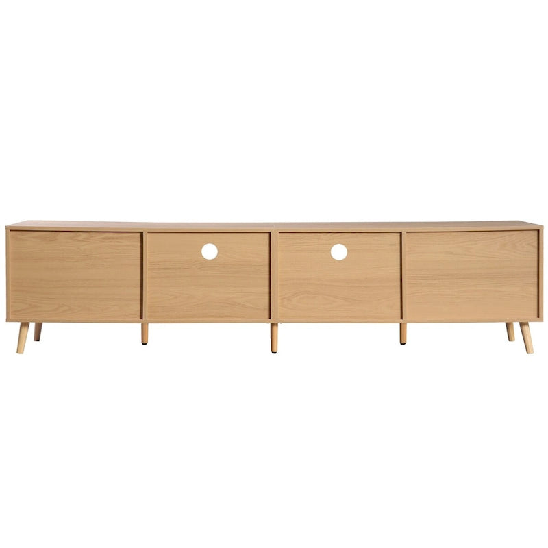 Meuble TV en bois et rotin pour 1, compatible jusqu'à 85"