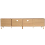Meuble TV en bois et rotin pour 1, compatible jusqu'à 85"