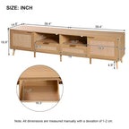 Meuble TV en bois et rotin pour 1, compatible jusqu'à 85"