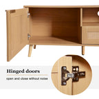 Meuble TV en bois et rotin pour 1, compatible jusqu'à 85"