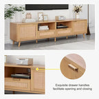 Meuble TV en bois et rotin pour 1, compatible jusqu'à 85"