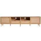 Meuble TV en bois et rotin pour 1, compatible jusqu'à 85"