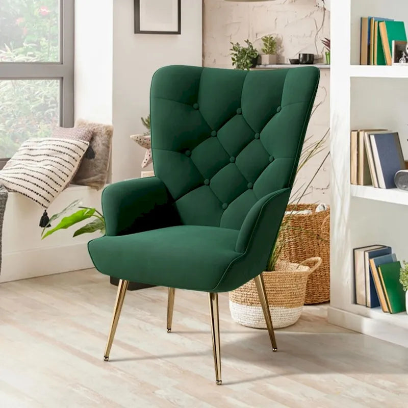 Fauteuil d'appoint capitonné en velours (marron / vert / noir / gris)