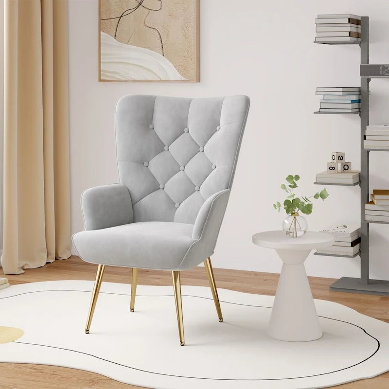 Fauteuil d'appoint capitonné en velours (marron / vert / noir / gris)