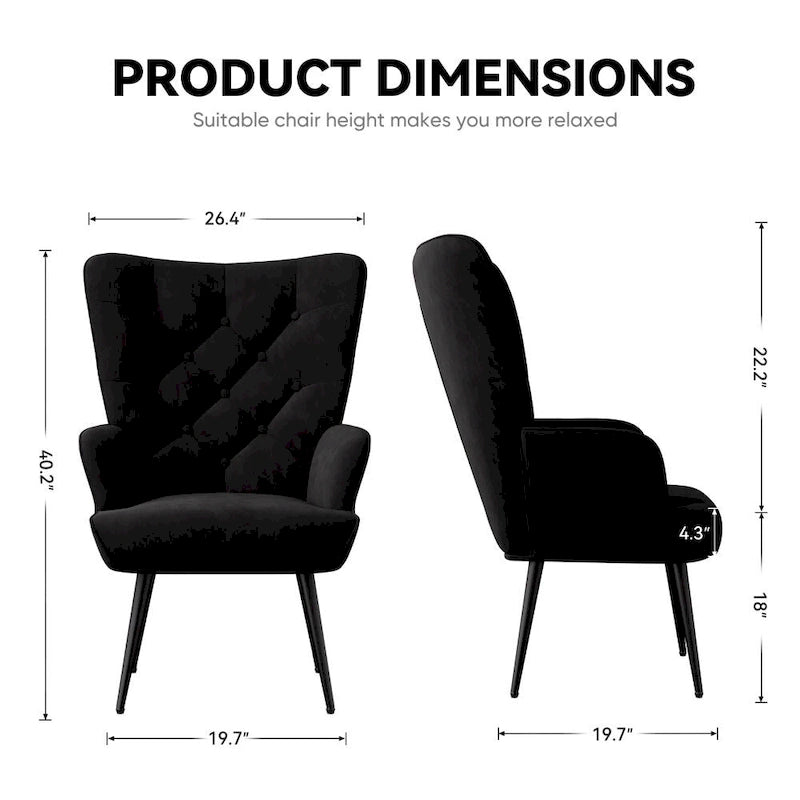 Fauteuil d'appoint capitonné en velours (marron / vert / noir / gris)