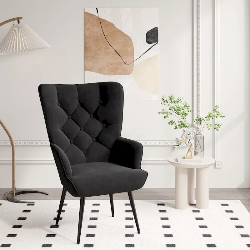 Fauteuil d'appoint capitonné en velours (marron / vert / noir / gris)