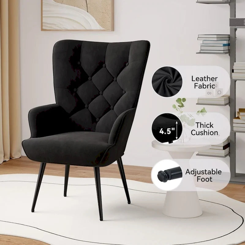 Fauteuil d'appoint capitonné en velours (marron / vert / noir / gris)