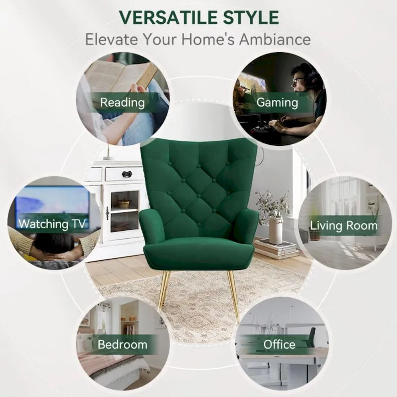 Fauteuil d'appoint capitonné en velours (marron / vert / noir / gris)