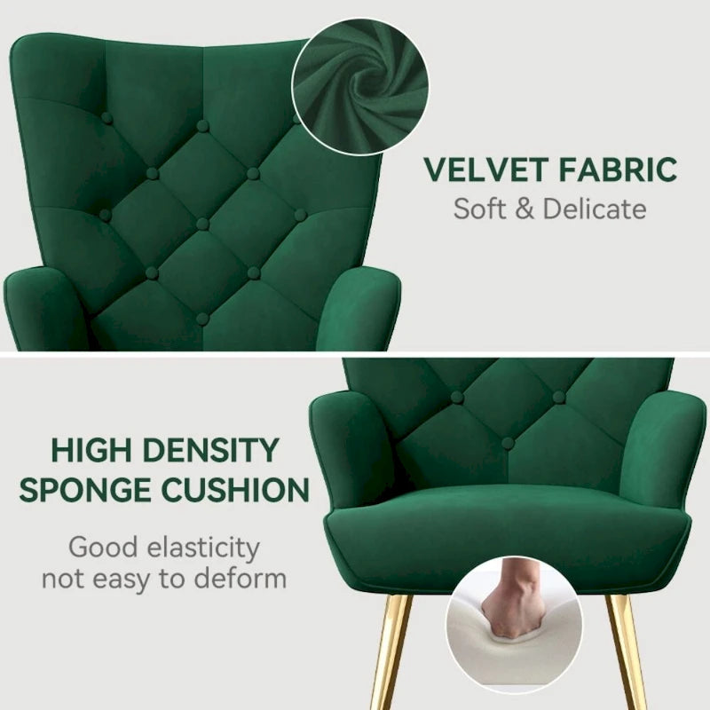 Fauteuil d'appoint capitonné en velours (marron / vert / noir / gris)