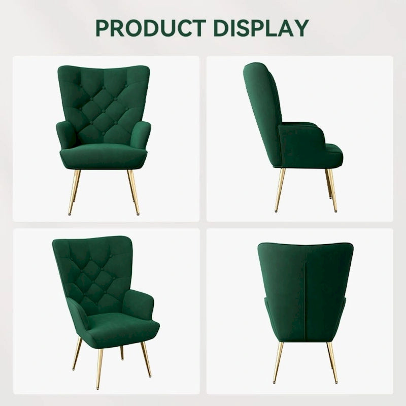 Fauteuil d'appoint capitonné en velours (marron / vert / noir / gris)